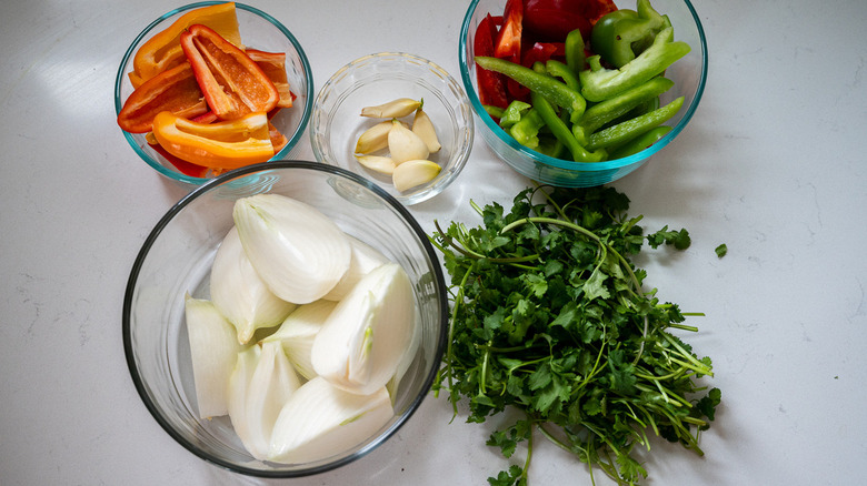 peppers, onions, and cilantro 