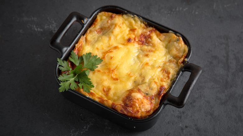 Lasagna with melted cheese top