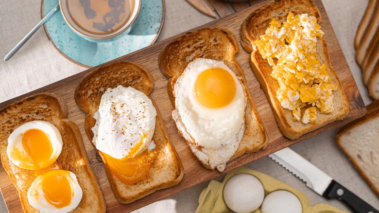 eggs fried, scrambled, poached on a toast