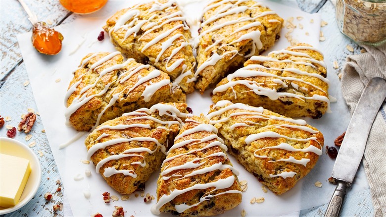 Triangle scones with white icing