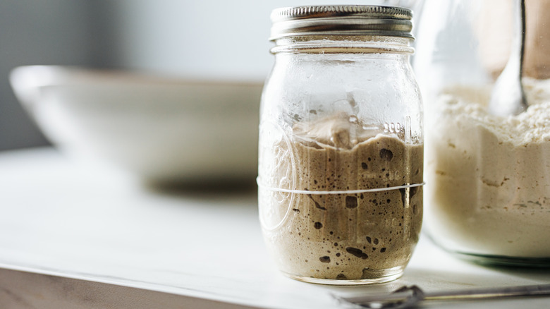Sourdough starter in jar