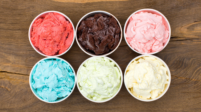 Assorted ice cream in cups