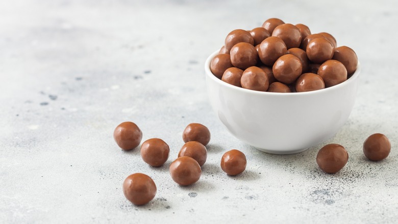 Bowl of chocolate malt candies