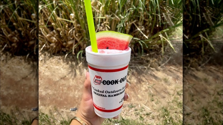 Milkshake with watermelon slice