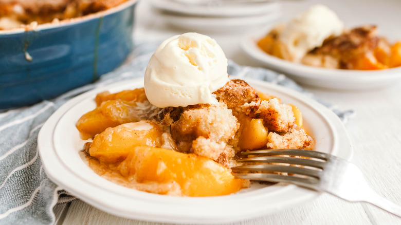 Bowl of peach cobbler