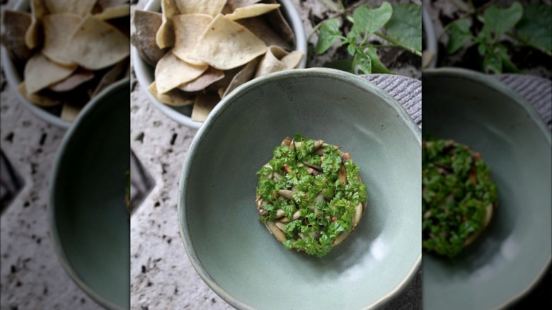 Duck & Totopos with a bowl of tortilla chips