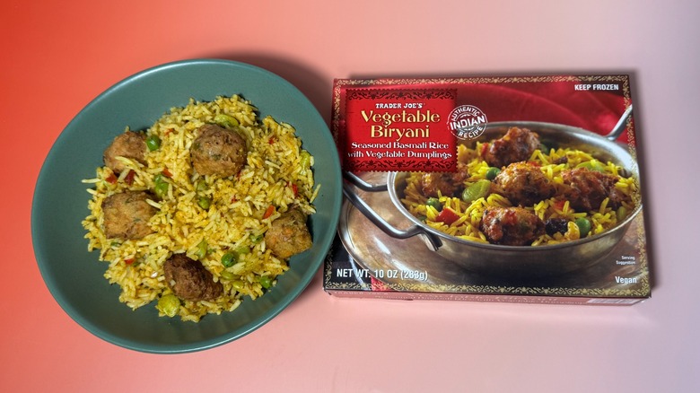 A bowl and box of Trader Joe's vegetable biryani