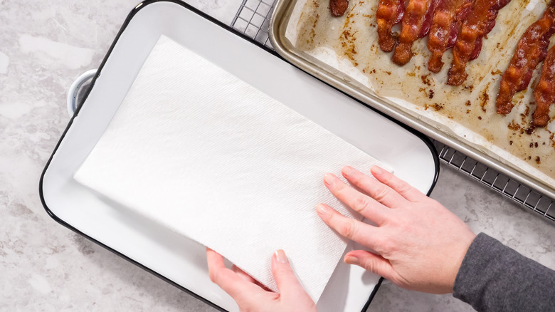 paper towel on baking sheet