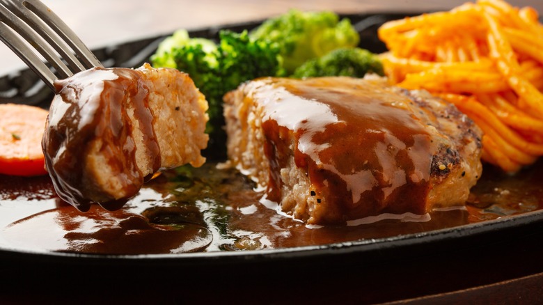 Hamburger steak with steak sauce