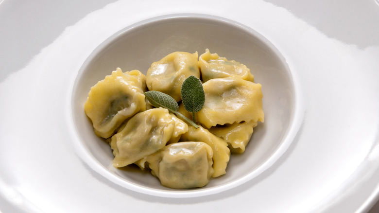 White bowl of Agnolotti Del Plin