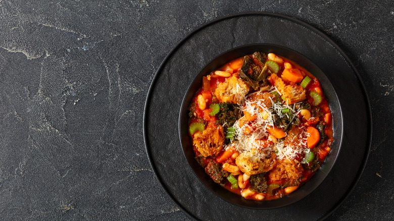 Ribollita in a black bowl