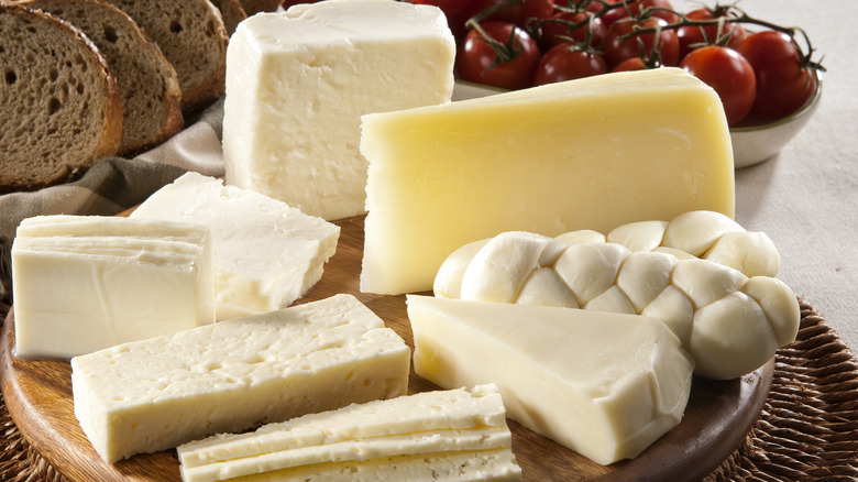 Array of white cheeses