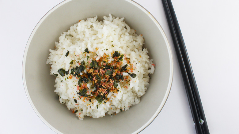 furikake topping white rice -- a traditional combo