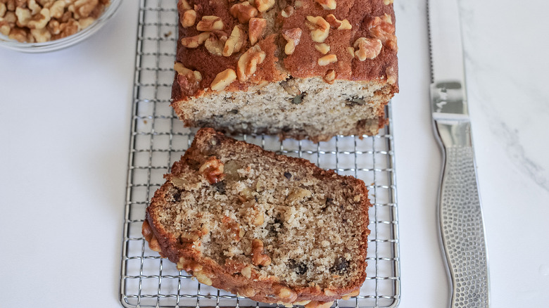 extra moist banana bread on tray