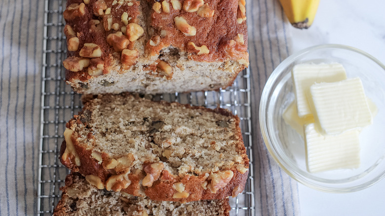 extra moist banana bread on tray 