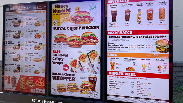 Burger King drive thru menu