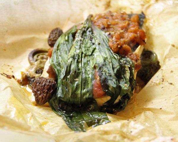 Fish en Papillote with Mushroom Duxelles and Tomato Concassé