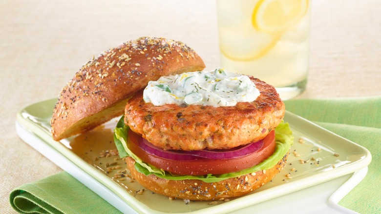 Salmon Burgers With Dill Cream Cheese Topping