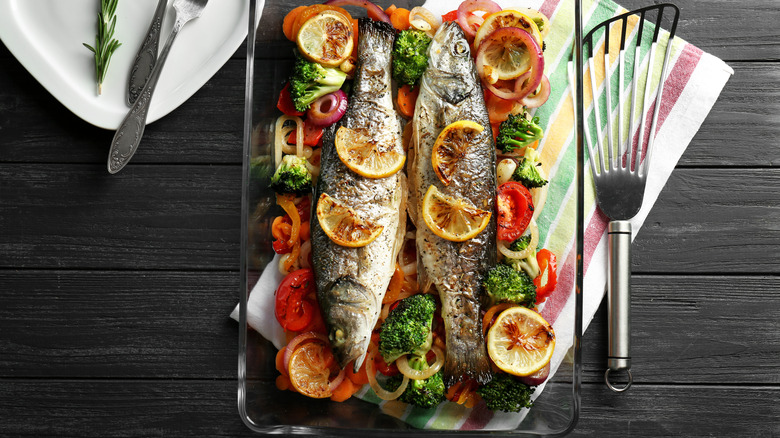 fish dish with spatula