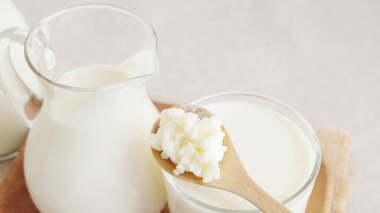 A glass of homemade kefir 