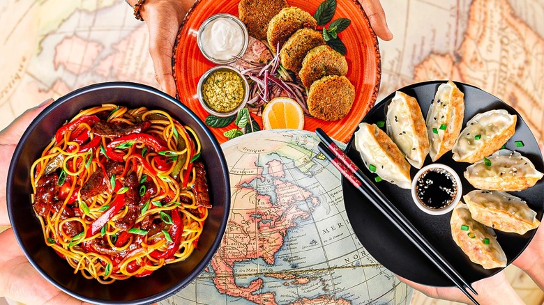 globes and different cuisines