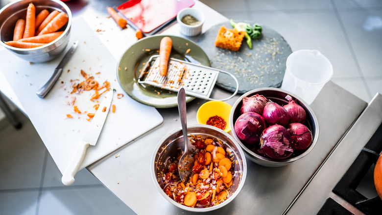Food prep mess on counter