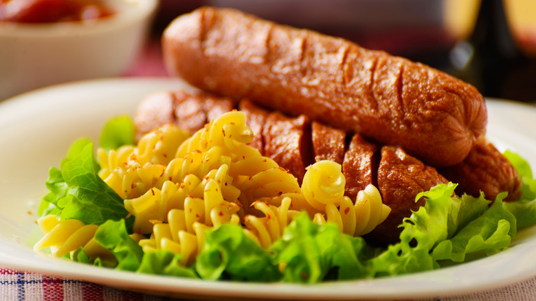 Spiral cut sausage with pasta