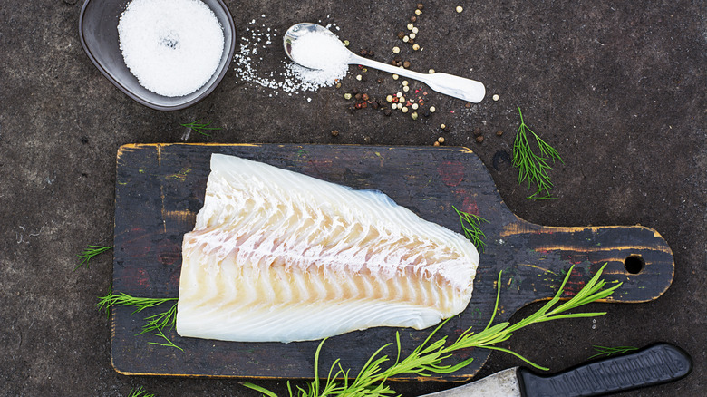 Raw cod with salt 