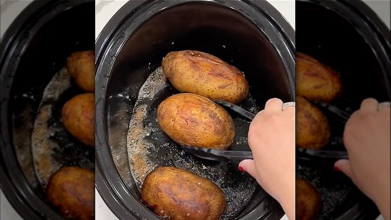 Baked potatoes cooked in a slow cooker