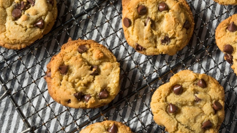 chocolate chip cookies on cooling rack