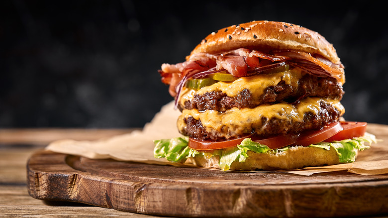 juicy burger with two cheesy patties