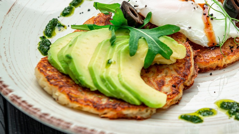 avocado toast on a potato pancake or hashbrown