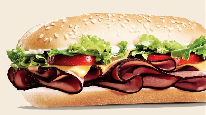 Burger King Yumbo ham and cheese sub with white background