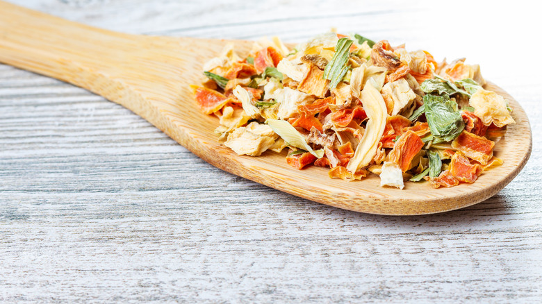 freeze-dried vegetables on a spoon
