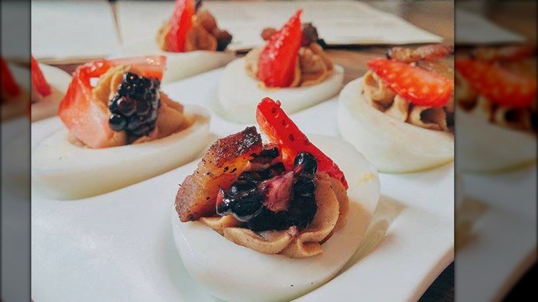 close up of french toast deviled eggs
