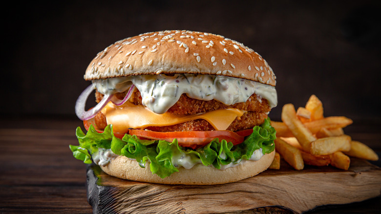 Fully loaded crispy fish burger