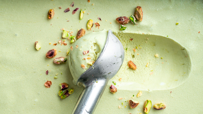 Scooping up pistachio ice cream