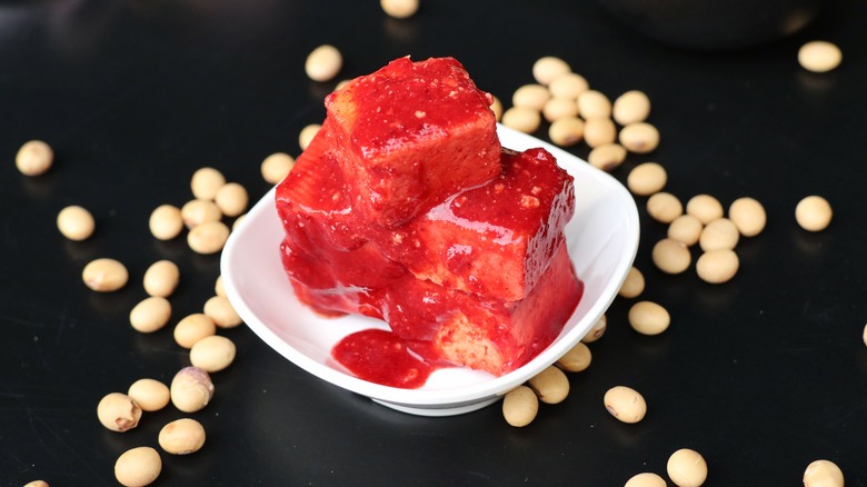 red tofu squares