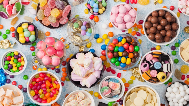 Assortment of candy in small bowls
