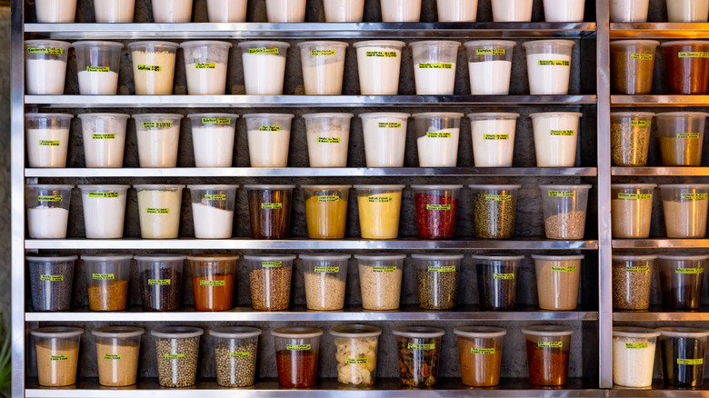 Spices stored in plastic containers