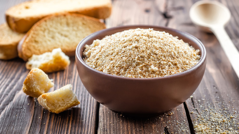 Bowl of ground breadcrumbs