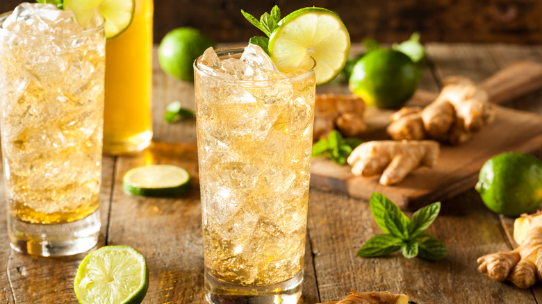 glasses of ginger ale on table
