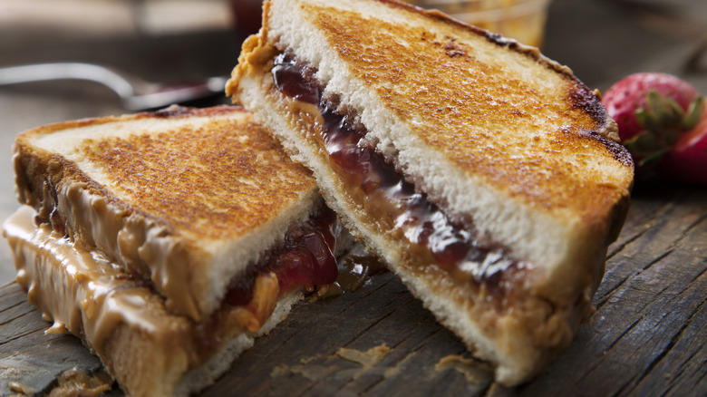 Grilled PB&J cut in half
