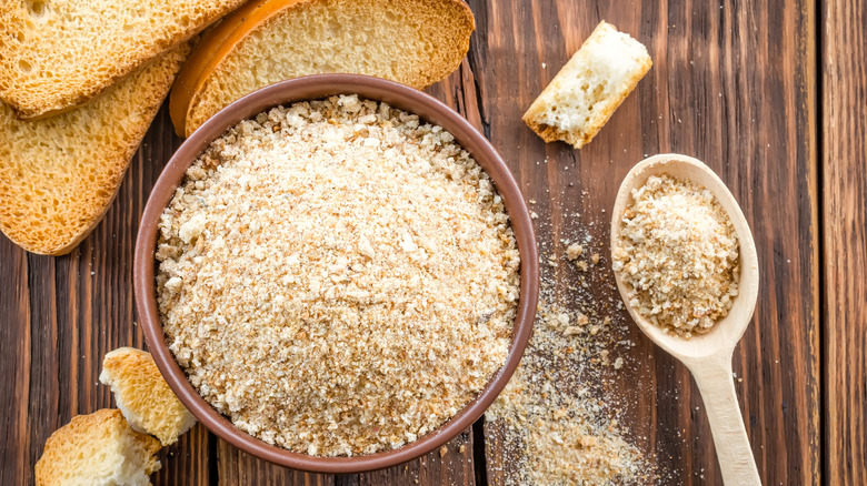 bowl and spoon of breadcrumbs
