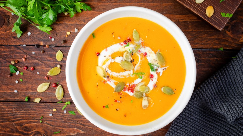 pumpkin soup in a bowl 