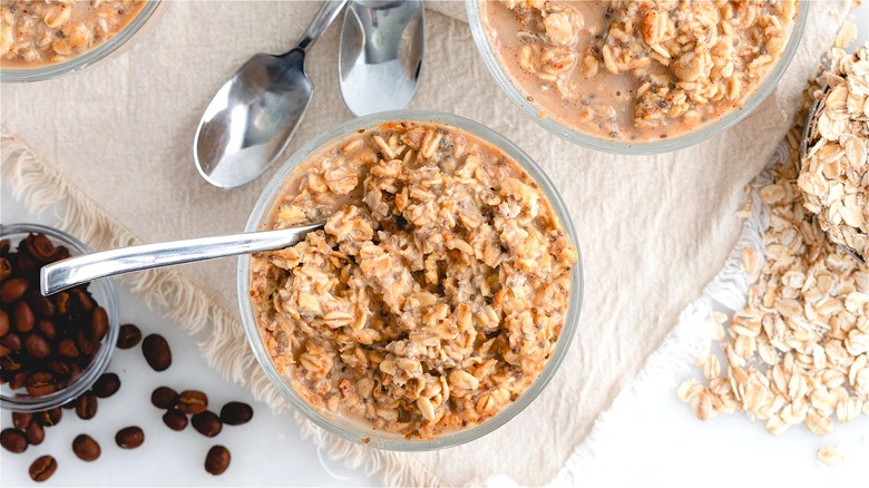 Overnight oats and loose coffee beans 