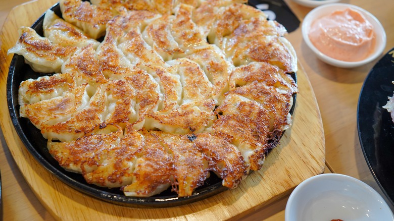 Array of crispy skirted dumplings