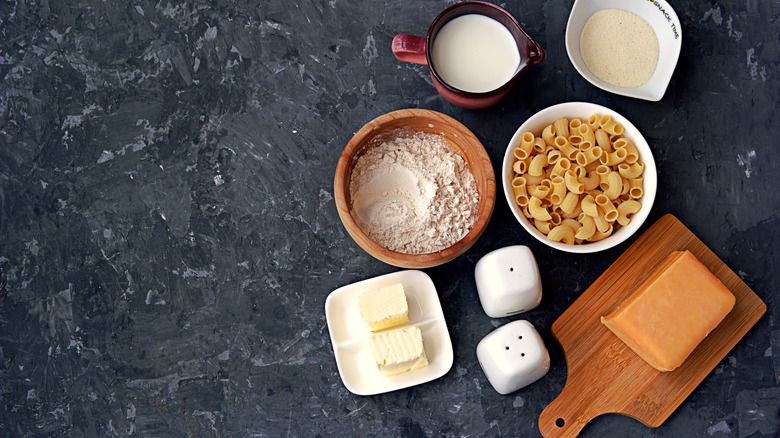mac and cheese ingredients on table