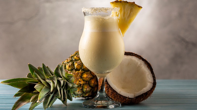 Piña colada with pineapple garnish
