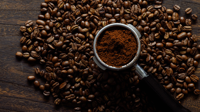 coffee grounds and beans